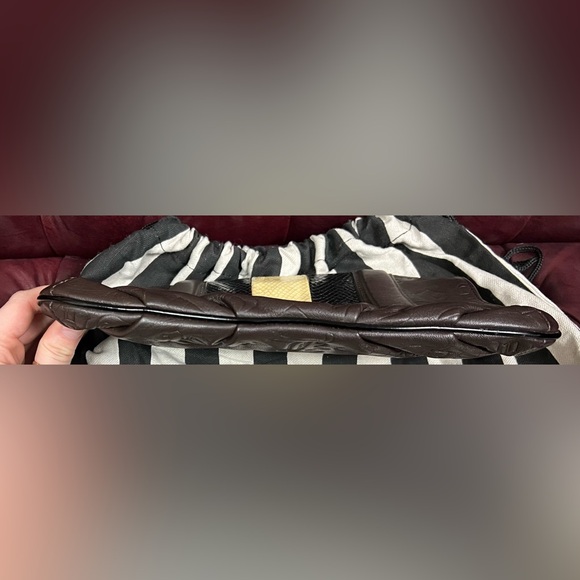 L.A.M.B. Dorset Chocolate Brown Leather Clutch with Faux Snakeskin - Picture 7 of 14